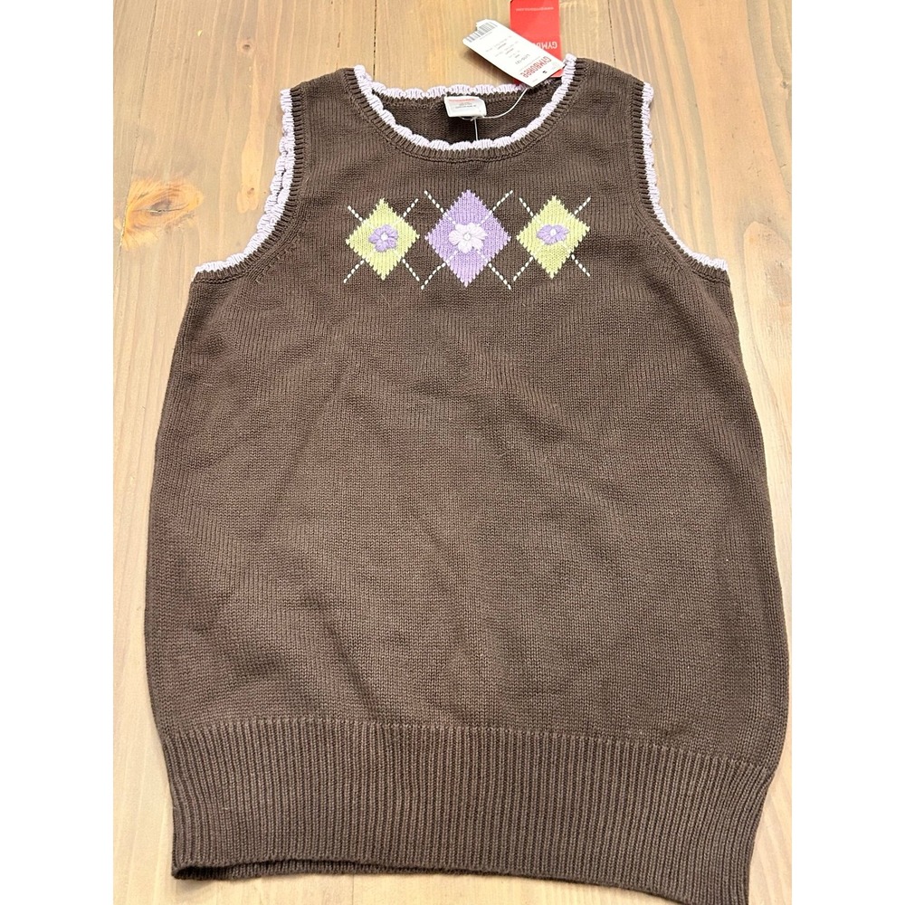Cc16 NWT new Vintage Gymboree sweater vest Girls L 10 12 brown purple equestrian